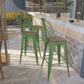 Flash Furniture Green Metal Barstool with Back and Wood Seat, 30" High 4-CH-31320-30GB-GN-WD-GG